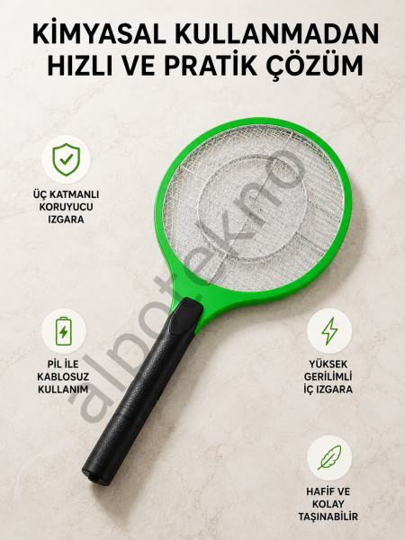 Taşınabilir Elektronik Sineklik – Üç Katmanlı Güvenli Izgara ve Kimyasız Koruma