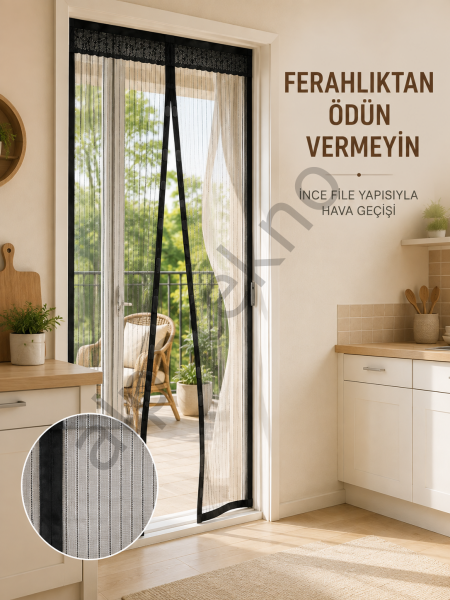 Siyah Mıknatıslı Kapı Sinekliği Sinek ve Böceklere Karşı Koruyucu File