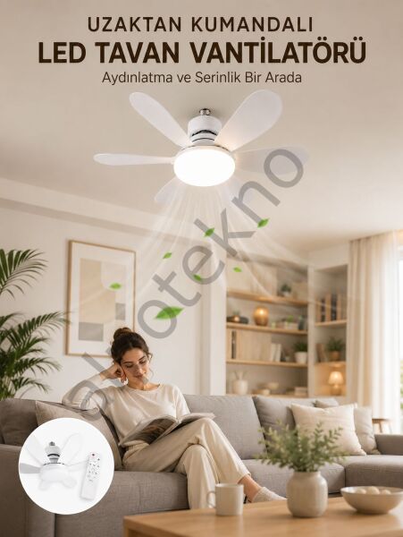 Yüksek Aydınlatma Performansına Sahip LED Tavan Fanı Sessiz Çalışma Güçlü Esinti ve Uzaktan Kumanda Kontrolü