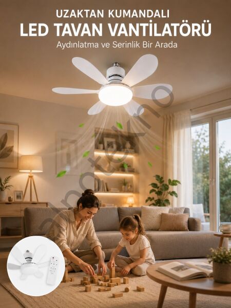 Tavan Vantilatörü Sessiz Motorlu Uzaktan Kumandalı LED Aydınlatma Güçlü Serinletme