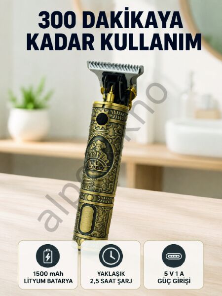 Kablosuz Saç Sakal Kesme Makinesi T Tipi Metal Bıçaklı 3 Kademeli Taraklı