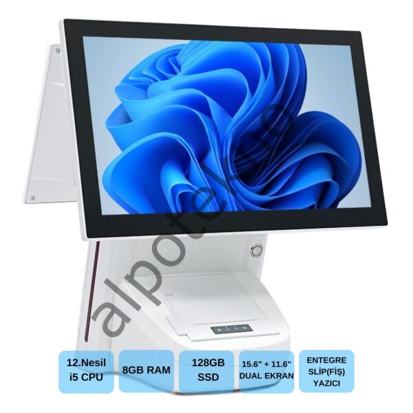 IROMX BP-1215W11 I5 12.GEN 8GB 256GB 15.6+11.6'' WIFI/DAHİLİ SLİP YAZICILI BEYAZ ENDÜSTRİYEL POS PC