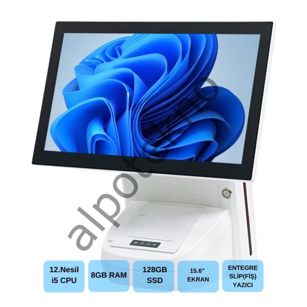 IROMX WP-1215W I5 12.GEN 8GB 128GB 15.6'' WIFI/DAHİLİ SLİP YAZICILI BEYAZ ENDÜSTRİYEL POS PC