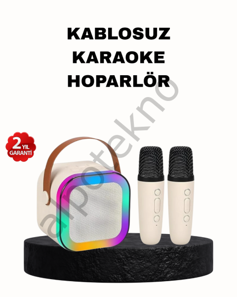 Karaoke Hoparlör Taşınabilir Çift Mikrofonlu ve LED Işıklı Bluetooth 5.0