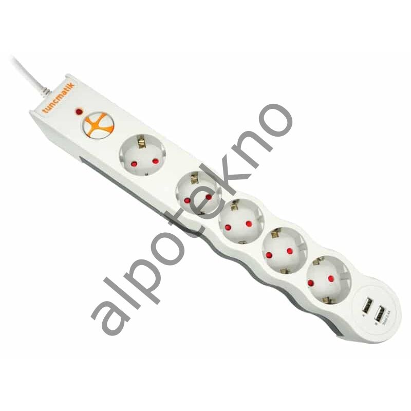 TUNÇMATİK POWERSURGE TSK5015 1050 JOULES 5'Lİ BEYAZ /1.,5M /USB'Lİ AKIM KORUMALI PRİZ