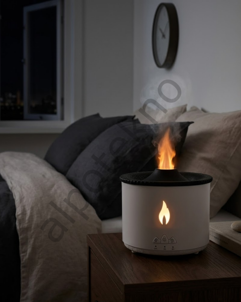 Alev ve Volkan Efektli Ultrasonik Aroma Difüzörü LED Gece Lambalı Hava Nemlendirici