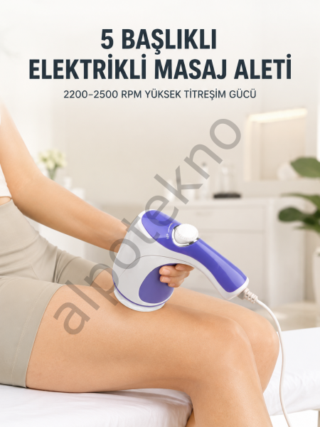 5 Başlıklı Elektrikli Masaj Aleti 2200-2500 RPM Yüksek Titreşimli Vücut Bakım ve Rahatlama Cihazı
