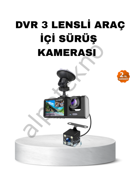 Üç Kameralı Araç İçi Kayıt Sistemi Full HD Gece Görüşlü ve G-Sensör Destekli
