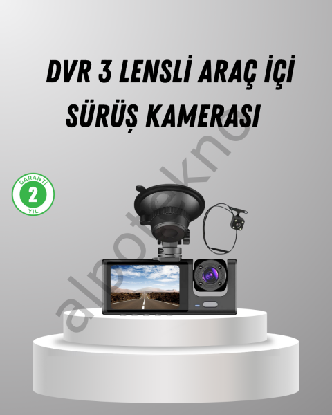 Üç Kameralı Araç DVR Full HD Gece Görüşlü ve 2 inç IPS Ekranlı