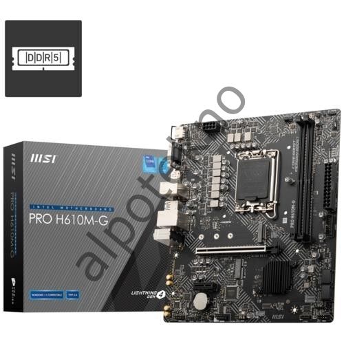 MSI PRO H610M-G DDR5 SOKET 1700 5600(OC) HDMI/VGA/DP M.2 USB3.2 1X 1G LAN MATX