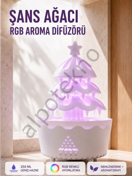 Şans Ağacı 250 ML Ultrasonik Hava Nemlendirici RGB Işıklı Aroma Difüzörü