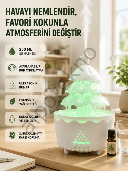 RGB Aydınlatmalı Şans Ağacı Aromaterapi Difüzörü 250 ML Hava Nemlendirici