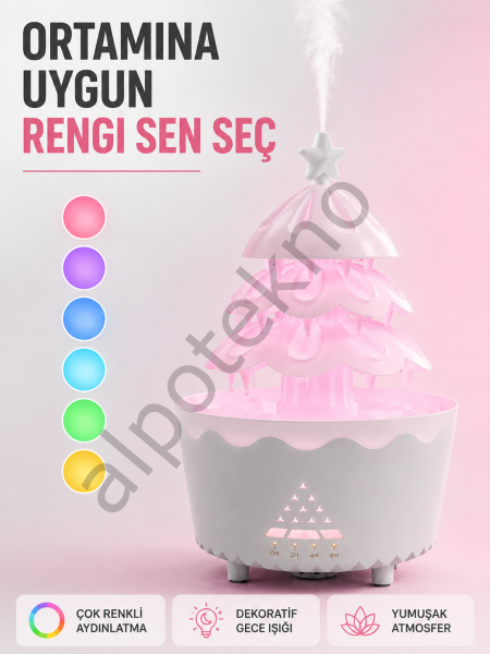 Dekoratif Şans Ağacı Ultrasonik Nemlendirici RGB Gece Lambalı Aroma Difüzörü