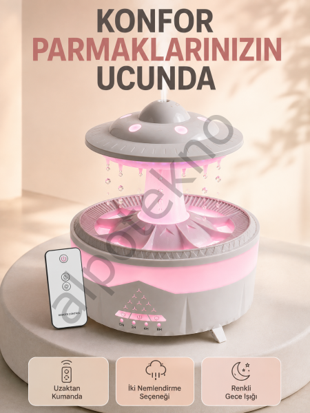 350 ML UFO Tasarımlı Ultrasonik Hava Nemlendirici Yağmur Efektli Gece Lambası