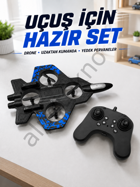 Savaş Jeti Görünümlü Drone 2.4G Kumandalı Jiroskoplu 360° Akrobatik Takla Yedek Pervaneli