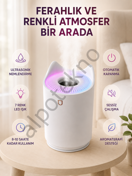 Hava Nemlendirici Ultrasonik Aroma Difüzör 7 Renk LED Işıklı Gece Lambası