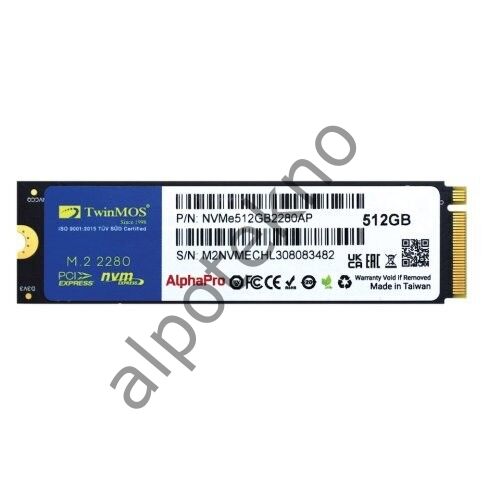 512GB TwinMOS M.2 PCIe Gen3 3600-3250Mb/s TLC (NVMe512GB2280AP) NVMe SSD Disk