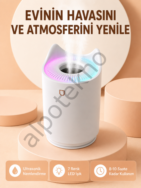 Hava Nemlendirici Buhar Makinesi Aromaterapi LED Işıklı Oda Nemlendirici