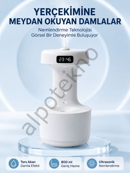 Dekoratif Hava Nemlendirici 800 ml Sessiz Aroma Difüzör Anti Yerçekimi Su Efektli