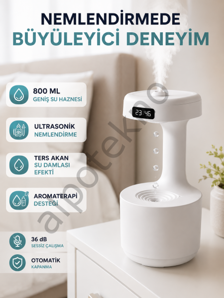 Dekoratif Hava Nemlendirici 800 ml Sessiz Aroma Difüzör Anti Yerçekimi Su Efektli