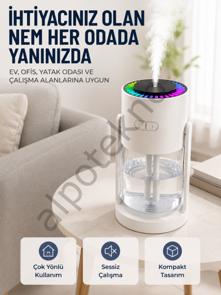 Ultrasonik Hava Nemlendirici Renkli LED Işıklı Sessiz Oda Nemlendirme Cihazı