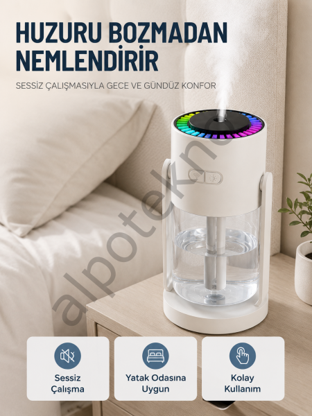 Taşınabilir Hava Nemlendirici LED Işıklı Şeffaf Hazneli Ev Ofis Yatak Odası Nemlendirme Cihazı