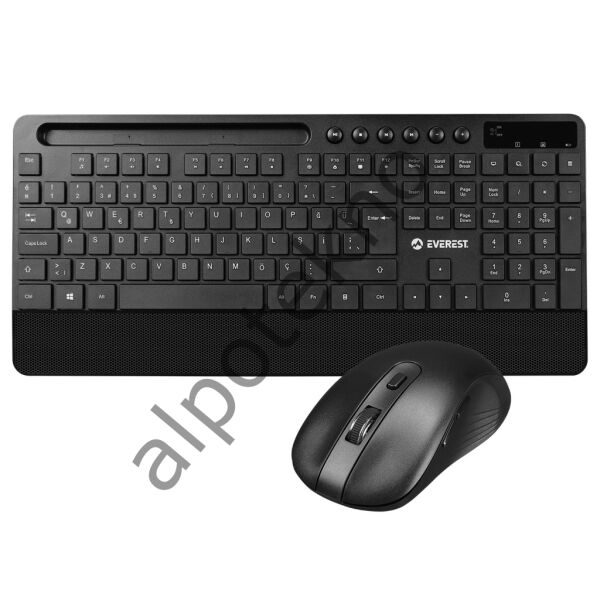 Everest KM-9676 Siyah Multimedya Tablet-Telefon Standlı Klavye + Mouse Set