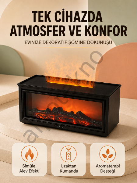Alev Efektli Hava Nemlendirici Aromaterapi Difüzörü Uzaktan Kumandalı 250 ML