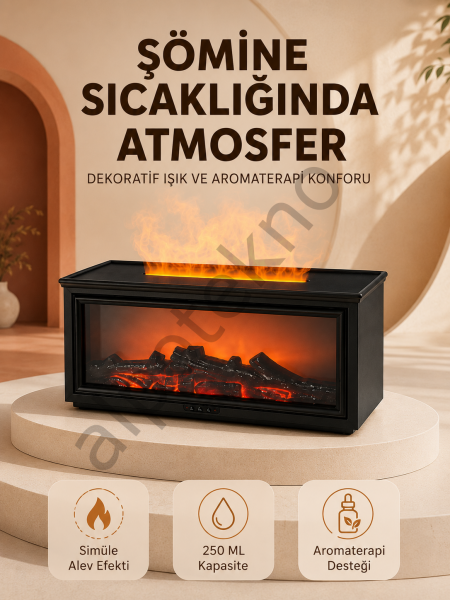 Alev Efektli Aroma Yayıcı Hava Nemlendirici Uzaktan Kumandalı Gece Lambası