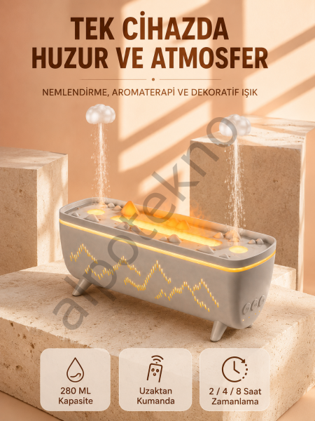 Aroma Difüzörü 280 ML Yağmur Damlası Efektli Hava Nemlendirici Uzaktan Kumandalı LED Işıklı
