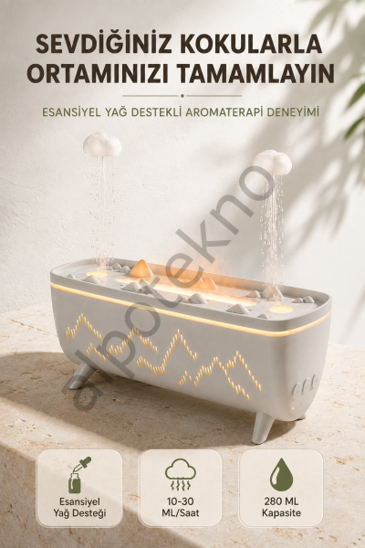 Ultrasonik Hava Nemlendirici Aromaterapi Difüzörü Jöle Yağmur Efektli LED Işıklı 280 ML