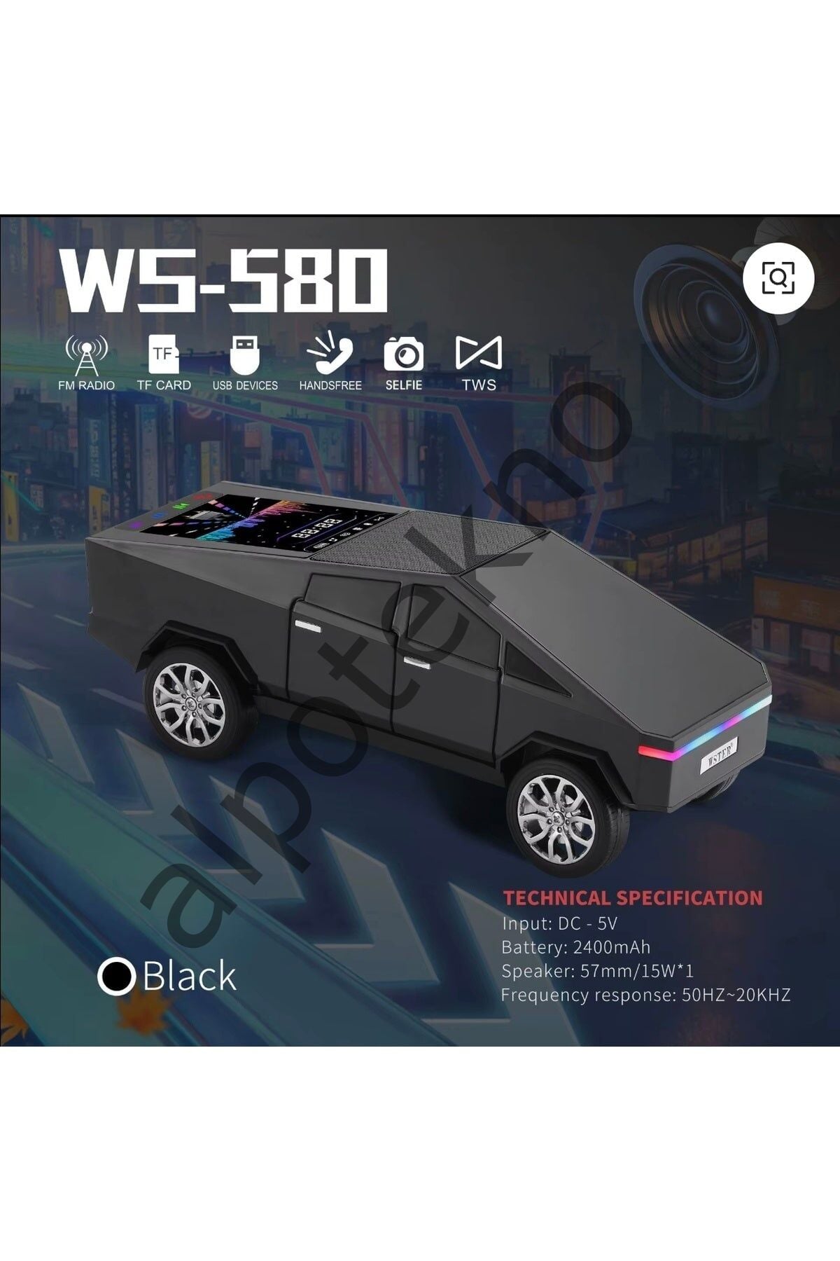 Wster WS-580 Music Car Speaker (Cybertruck, LED)