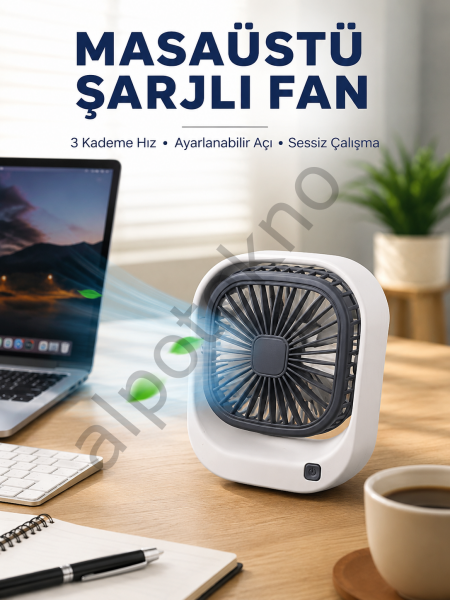 Taşınabilir Masaüstü Fan Ayarlanabilir Açılı Şarjlı Tasarım