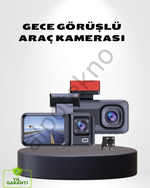 Üç Kameralı Dash Cam 170° Geniş Açılı Full HD Gece Görüşlü