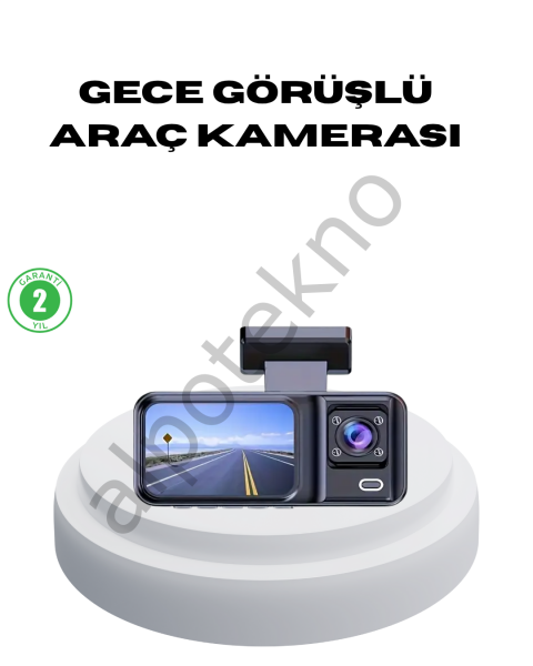 170° Geniş Açılı 3 Kameralı Araç İçi Kayıt Cihazı Gece Görüşlü
