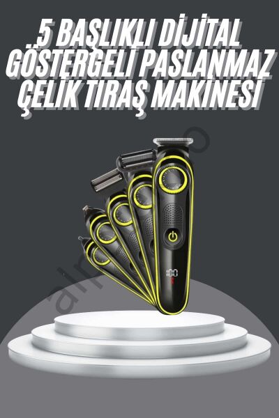 5 Başlıklı Şarjlı Tıraş Makinesi Led Ekran Saç Sakal Ense Tıraşına Uygun Bakım Seti