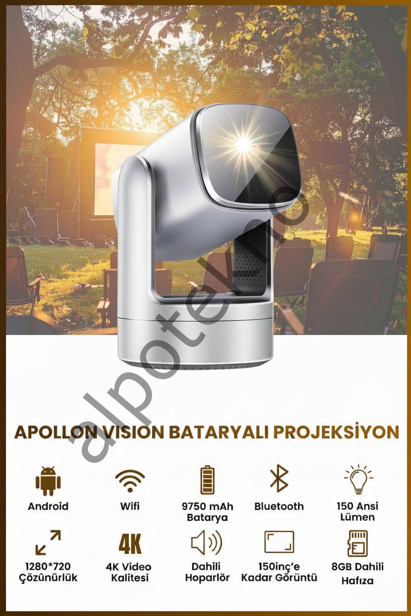 Apollon Vision Akıllı Projeksiyon (, 9750mAh, 150 Ansi Lumen)