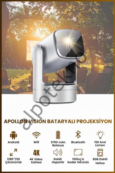 Apollon Vision Akıllı Projeksiyon (, 9750mAh, 150 Ansi Lumen)