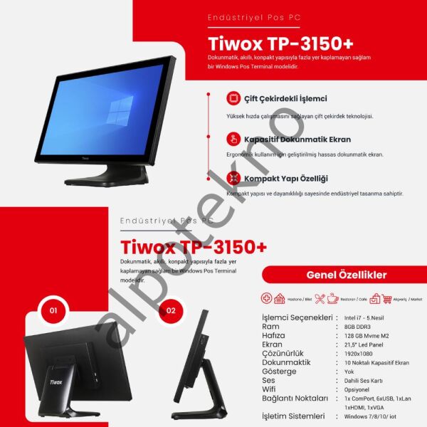 TIWOX TP-3150 PLUS I7 5.GEN 8GB/128GB SSD 21.5'' ENDÜSTRİYEL POS PC