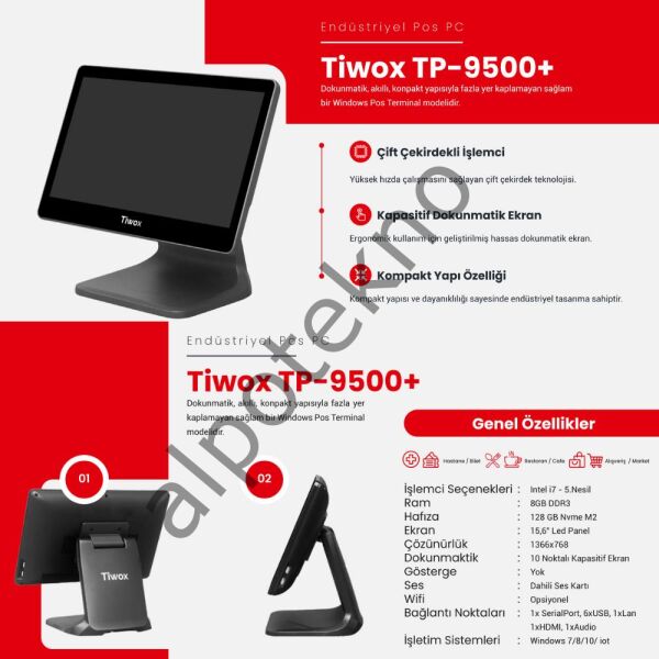 TIWOX TP-9500 PLUS I7 5.GEN 8GB/128GB SSD 15.6'' ENDÜSTRİYEL POS PC
