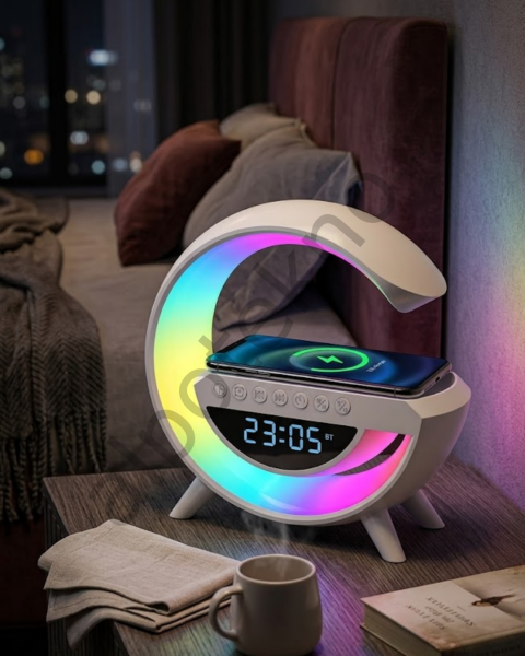 RGB Işıklı Kablosuz Şarjlı Bluetooth Hoparlör Saat ve Alarm Özellikli