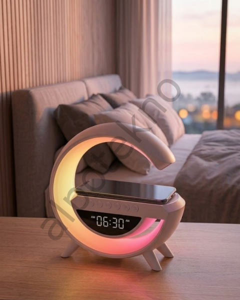RGB Gece Lambalı Kablosuz Şarj Cihazlı Bluetooth Hoparlör Dijital Saat