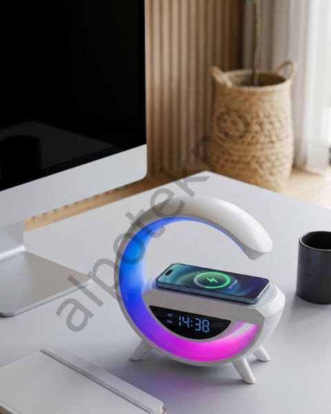 Kablosuz Şarjlı Bluetooth Hoparlör RGB Işık Gece Lambası Dijital Saat