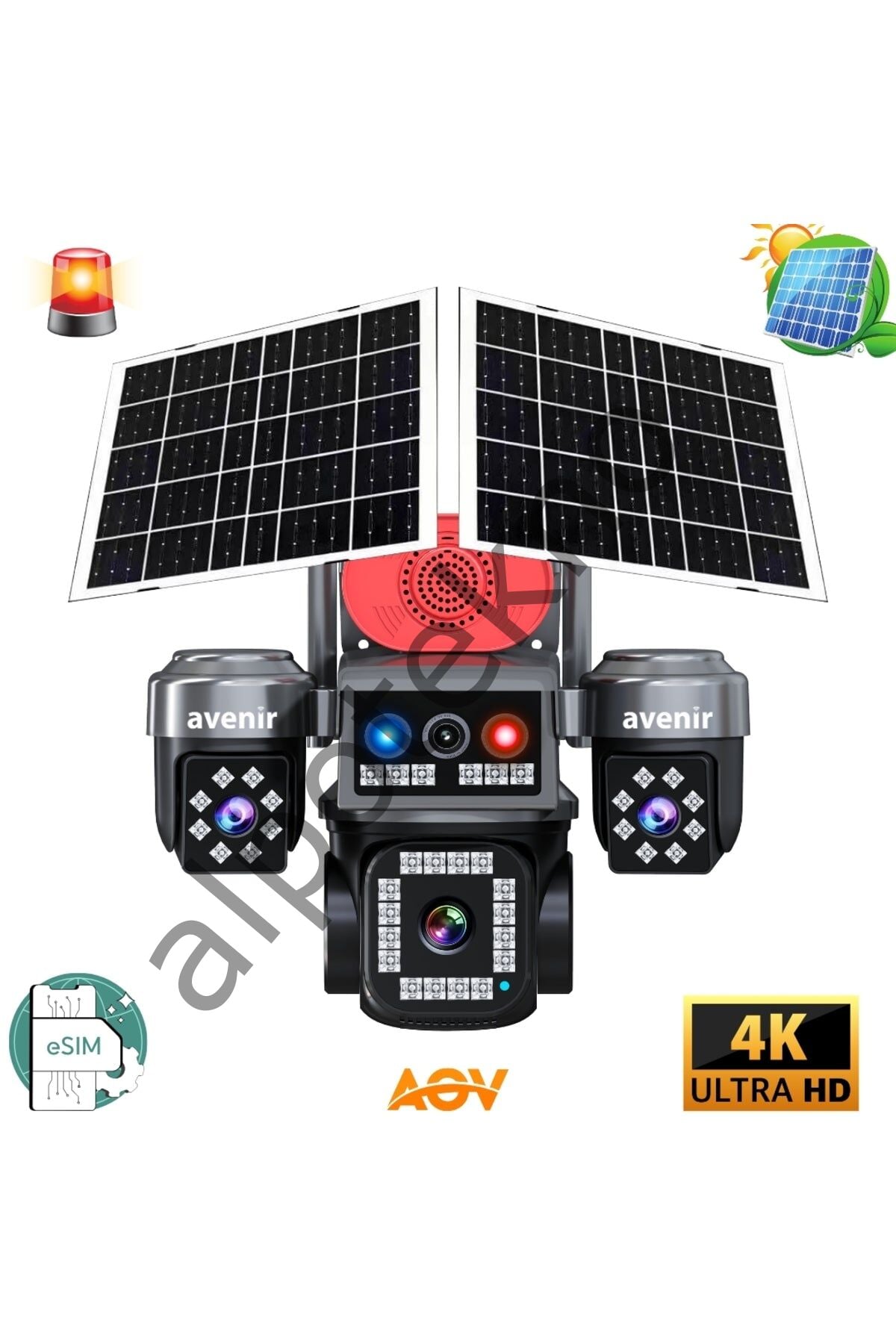 Avenir 4K Ultra HD Solar Güvenlik Kamerası (3 Lensli, eSIM, AOV)