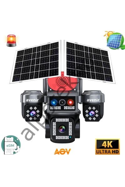 Avenir 4K Ultra HD Solar Güvenlik Kamerası (3 Lensli, eSIM, AOV)
