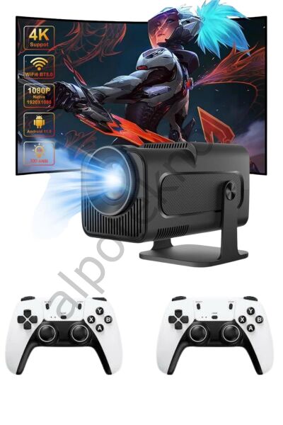 Çift Kollu Game Box Projeksiyon Cihazı Kumandalı Android Tv Dahili Hoparlör