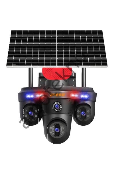 Avenir Solar Güvenlik Kamerası (Tek Panel, 3 Lensli)