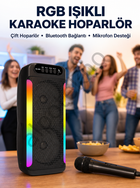 RGB Işıklı Çift Hoparlörlü Taşınabilir Bluetooth Speaker ve Mikrofon Yeni Nesil
