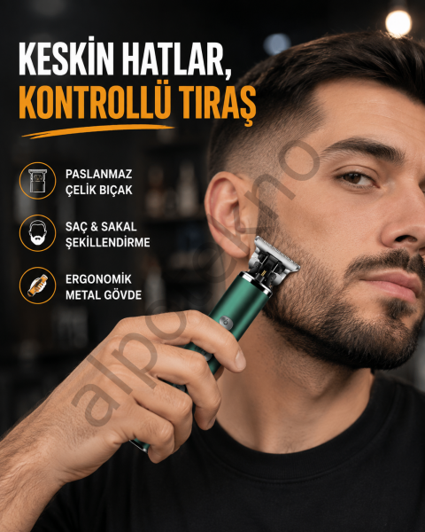 Şarjlı Erkek Tıraş Makinesi – 180 Dakika Pil Ömrü, 2.5 Saat Hızlı Şarj, USB ve Powerbank Uyumlu