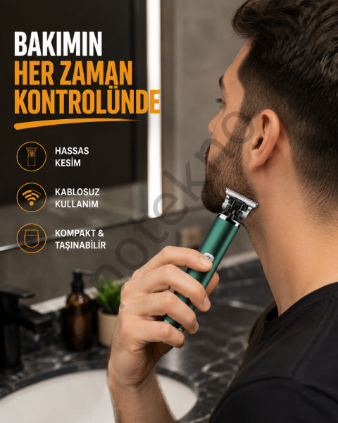 Profesyonel Şarjlı Tıraş Makinesi – 180 Dakika Kullanım, 2.5 Saat Hızlı Şarj, Evrensel USB Şarj Girişli